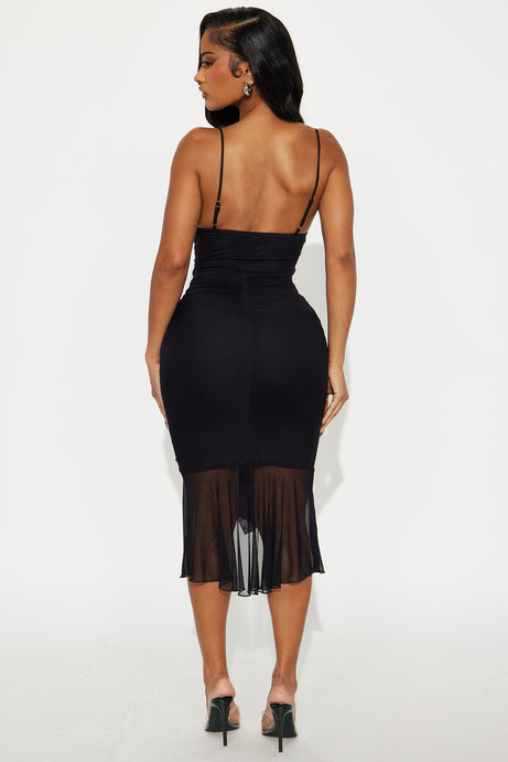 Mine Tonight Ruched Mesh Midi Dress