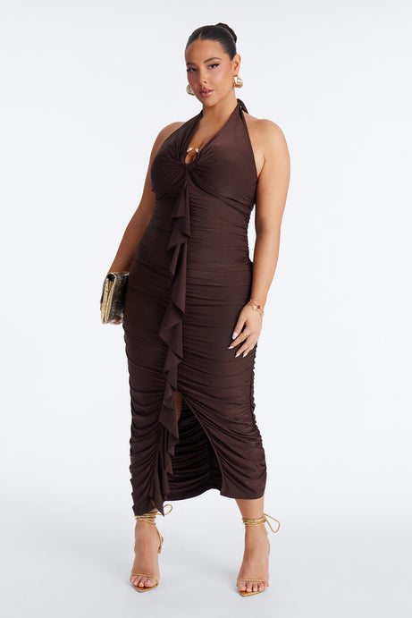 Nina Halter Ruched Midi Dress