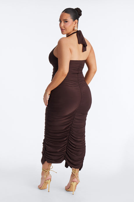 Nina Halter Ruched Midi Dress