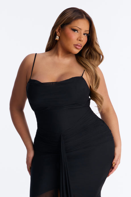 Mine Tonight Ruched Mesh Midi Dress