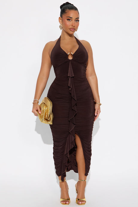 Nina Halter Ruched Midi Dress