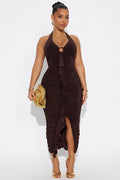 Nina Halter Ruched Midi Dress
